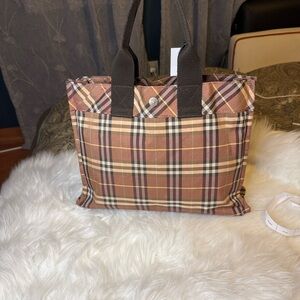 Burberry Nova Check Hand Bag Plaid Tote Bag - Brown and Tan
